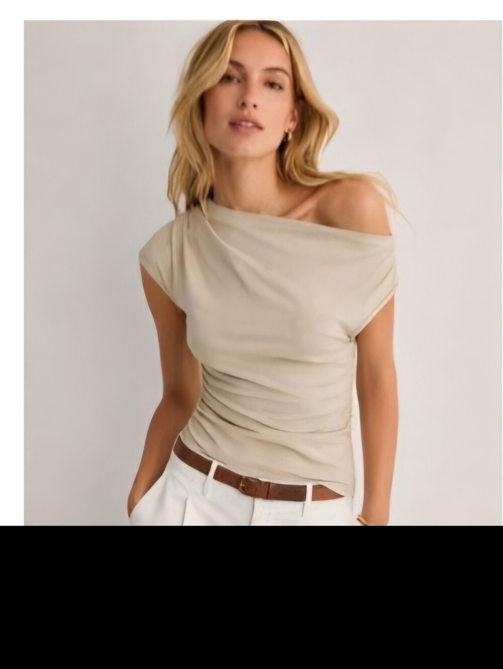 J. Crew Tan Stretch Cotton-Blend Off-the-Shoulder Top Ruched Side Size XXS
